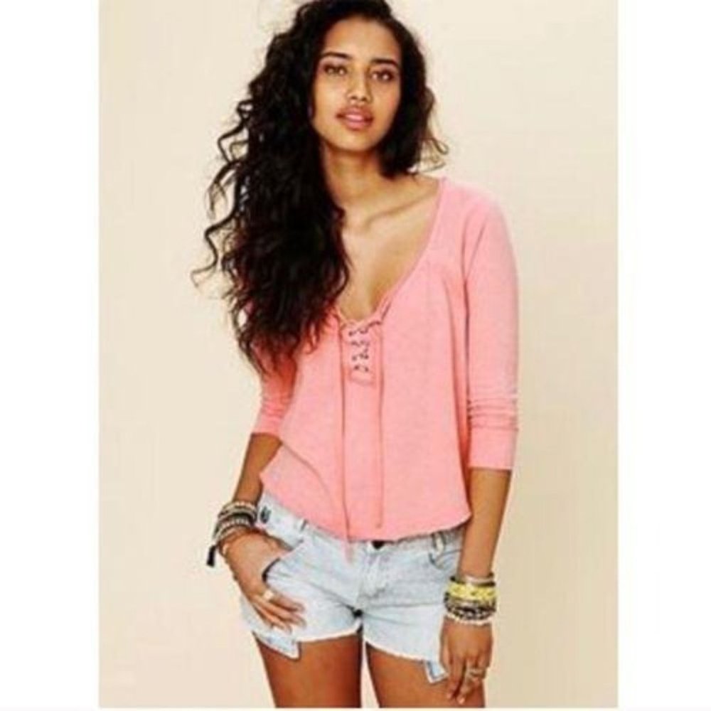 Free People We the Free Gatekeeper Lace Up Top Pinkish Orange Size XS
